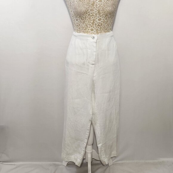 Vanity Made in Italy 100% Linen White Cropped Zip Button Front Pants Size 4XL - Picture 1 of 15